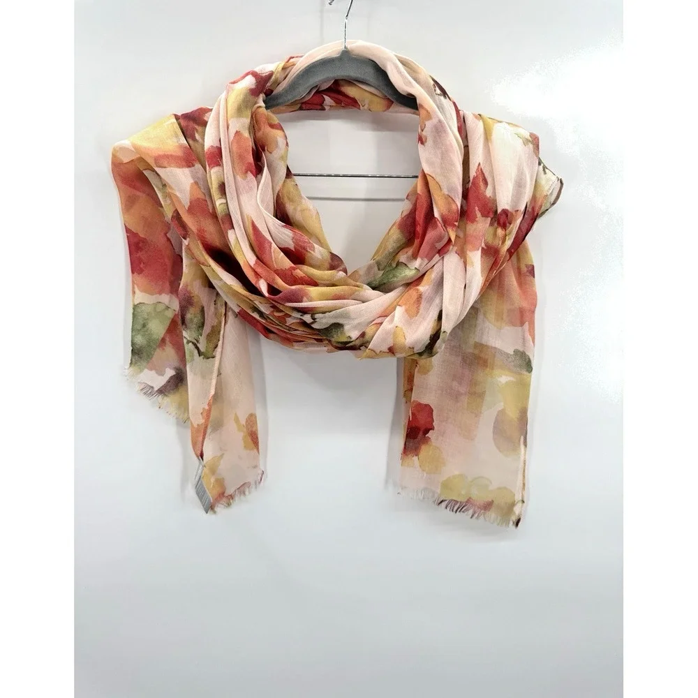 Nordstroms Watercolor Floral Silk Scarf 79x40 Bloomcore Fairy Whimsical Ethereal
